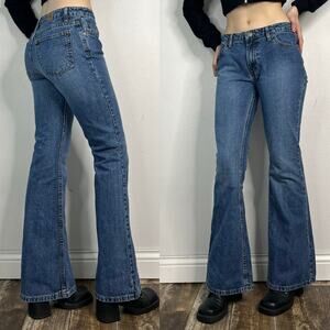 Vintage 90s Y2k Flare Mid Rise 100% Cotton Jeans Size 5 Tall So...